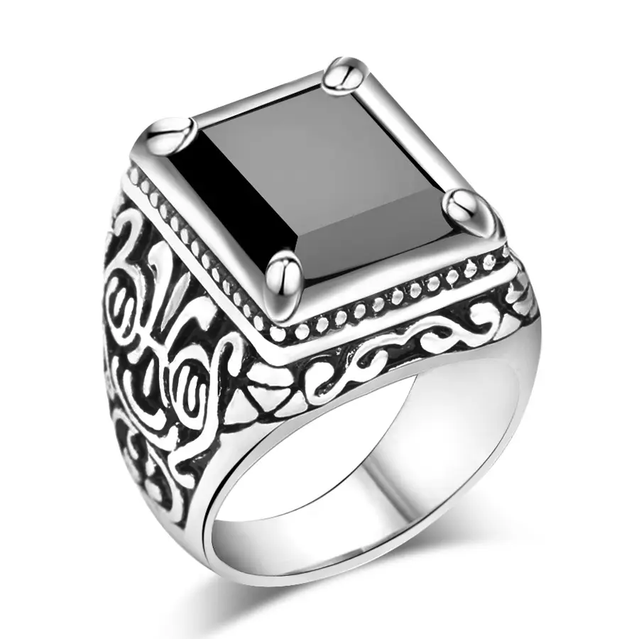 Nhẫn Nam, Nepal Tây Tạng Đá Đen, Sản Phẩm Bán Chạy, Mạ Vàng 18K, Đồ Trang Trí Dân Tộc Cổ Điển Phụ Kiện