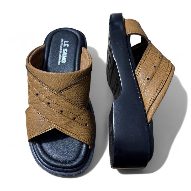  Dép trung niên da bò nam đế cao 5cm dép tặng bố chất liệu da bò đế siêu nhẹ tăng chiều cao 