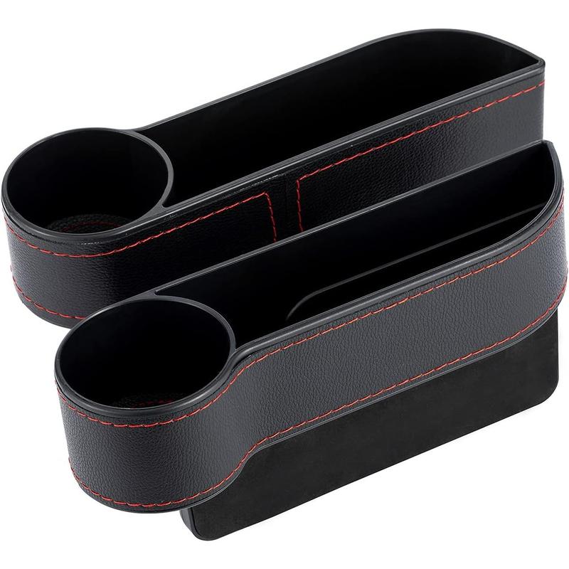 TikTok Shop Car Seat Gap Filler Organizer Between Front seat car Organizer and Storage Box Auto Premium PU Leather Console with Cup Holder Car Pocket for Interior Essentials for 2 Sides