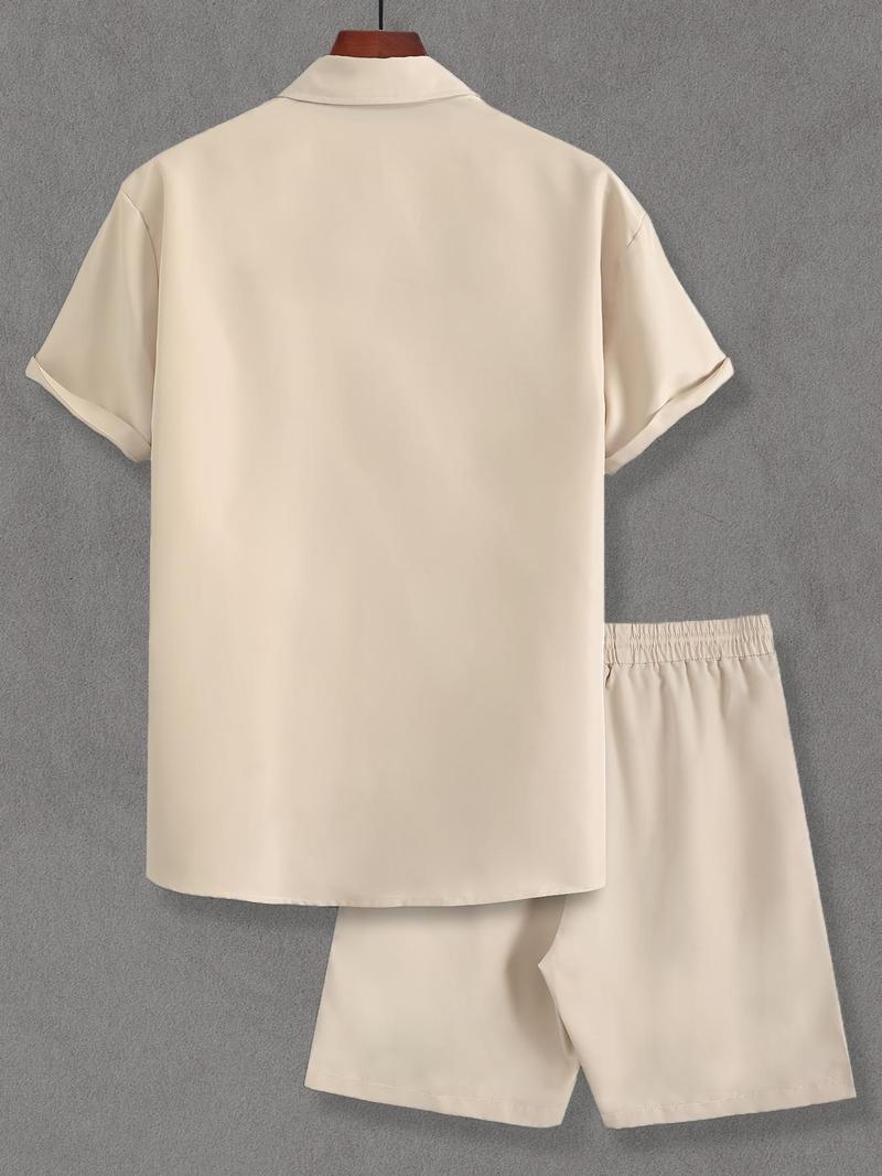 Product Introduction of Two-Piece Set Men's Solid Short Sleeve Top & Shorts, Casual Comfy Round Neck Shirt & Shorts for Summer, Men's Clothes for Daily Wear 5