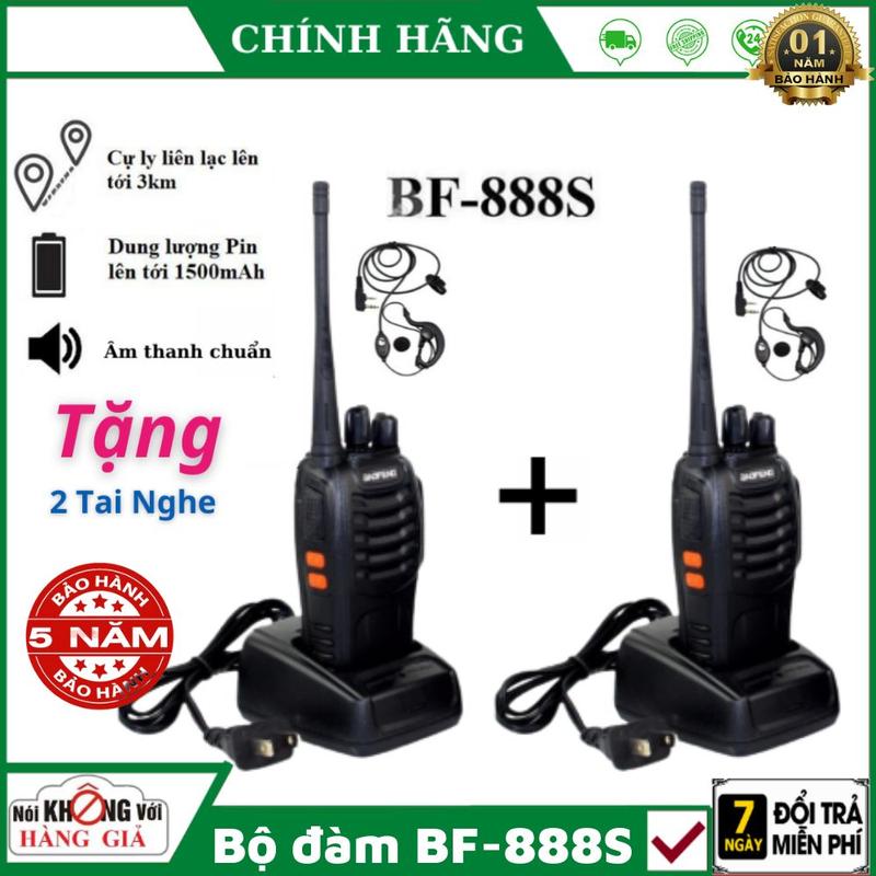 Bộ đàm nói chuyện từ xa đôi 2 chiếc Baofeng bf 888s - kèm 2 tai nghe chuyên dụng, bảo hành 24 tháng pin sử dụng 8h Màu đen