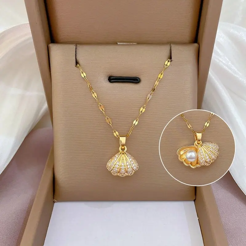 Fashion Pearl Shell Necklace for Women Titanium Steel Non-Fading Gold Shell Pendant Simple Elegant Clavicle Chain trinkets butterfly  design  pendant  habib limbal  ring sardonyx chain  heart  necklace pendant  butterfly tyla  water  necklace starry  jewe