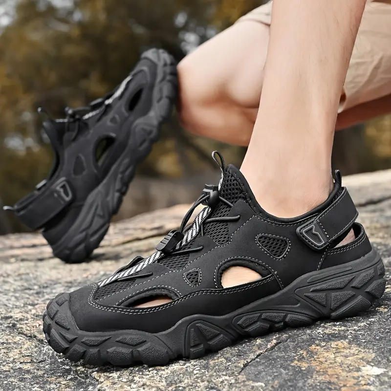 GloriaGl251 Men'S Black Casual Hiking Shoes - Breathable Fabric Upper, Round Toe, Hook & Loop Closure, Comfortable Walking Shoes for Summer, Casual Footwear | Stylish Hiking Shoes | Durable Footwear 2