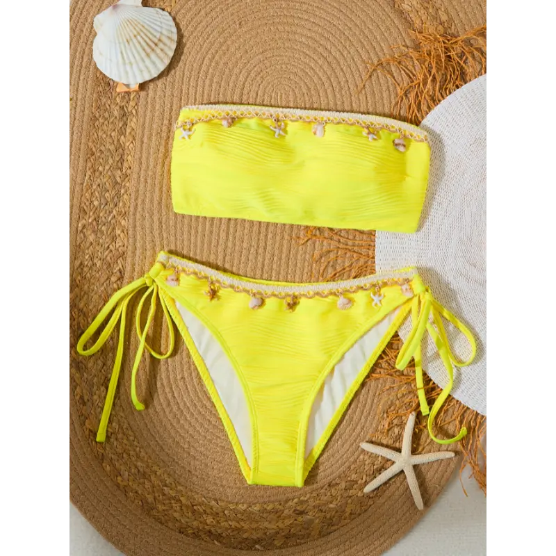 Women's fashionable sea wave fabric starfish shell accessories sexy bikini two-piece swimsuit 4
