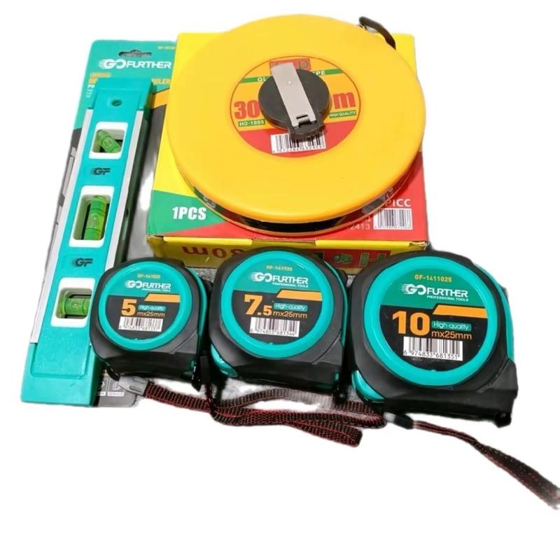(Tặng 1cuộn 5m) combo 4 cuộn Thước có 1 thước dây 30m+1thước góc thủy 200mm+1cuộn 7,5+1cuộn 10m thước 2 mặt có lỗ ban phong thủy