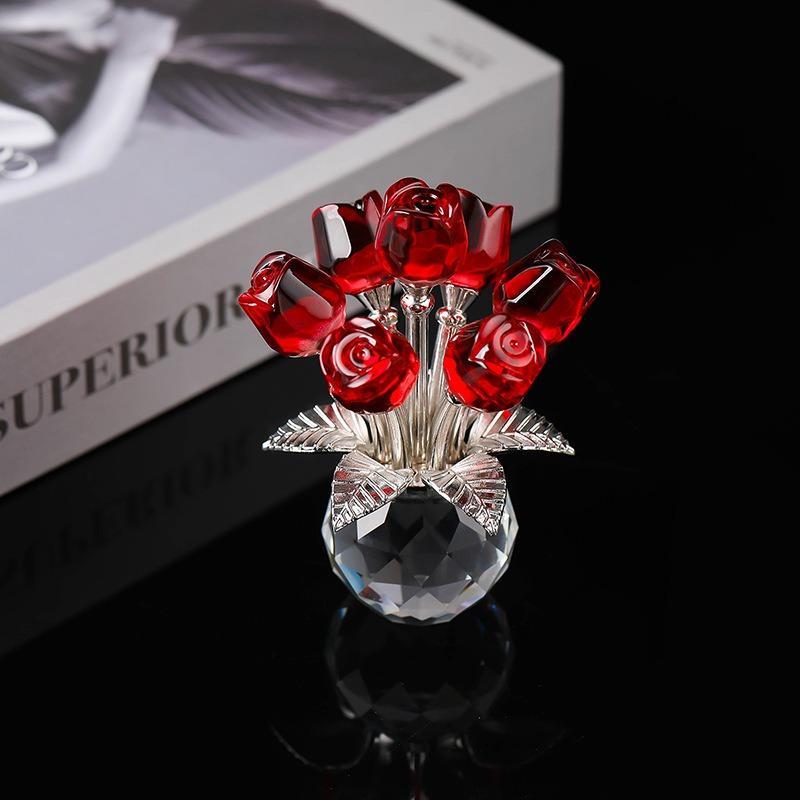 Artificial Crystal Rose Ornament, Flower Design Desktop Decoration, Home Decor for Living Room Bedroom Office, Gift for Friend & Family 3