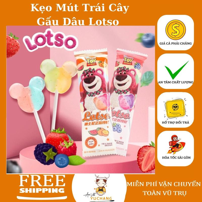 Kẹo Mút Trái Cây Gấu Dâu LotSo Ăn Vặt Chua Candy Food