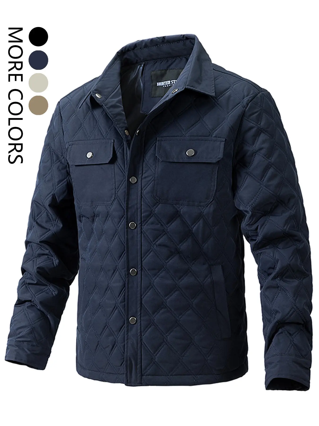 Men's Solid Color Button Front Flap Pocket Quilted Jacket, Regular Fit Casual Long Sleeve Collared Outerwear for Fall & Winter, Men's Clothes for Daily Wear