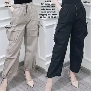 BELIEVE-NEW CELANA CARGO WANITA LINEN TWILL IMPOR FIT TO L-XL VS-5002 / CELANA WANITA CARGO / CELANA WANITA  KEKINIAN Kerja Kulot