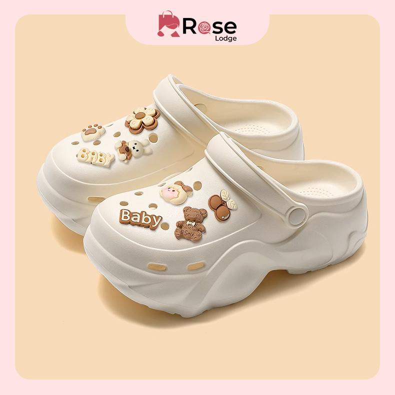 Dép sục EVA nữ dễ thương, đế dày tăng chiều cao, kiểu dáng mũi kín, chống trượt, chống mùi, thiết kế hoạt hình, phù hợp đi ngoài trời mùa hè. 7