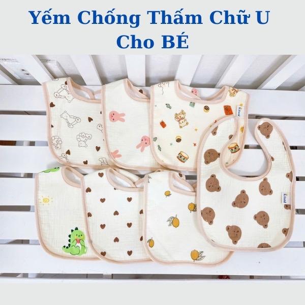 Yếm xô chữ U muslin có chống thấm cao cấp, hoạ tiết cute cho bé yemxoay 360 Kem yem xo muslin