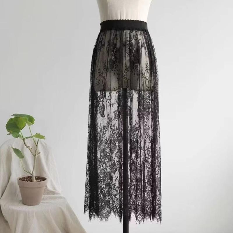 Thanh lịch Lụa băng mỏng Váy dài Elasti cao cấp Ren Váy midi Hoa lưới Màu sắc…