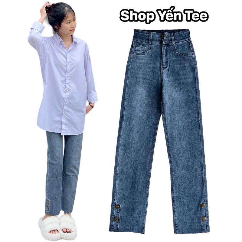 (Mẫu mới 2025 ) Quần jeans ống đứng màu lạ chất đẹp cúc chân Yến Tee, mặc che khuyết điểm, quần jeans nữ, quần jean, quần jean nữ