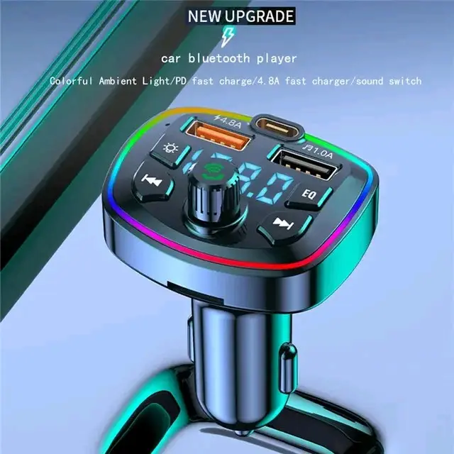 Tẩu sạc nhanh ô tô 2 cổng hỗ trợ kết nối Bluetooth phát nhạc không dây FM trả lời cuộc gọi, có led báo công suất...