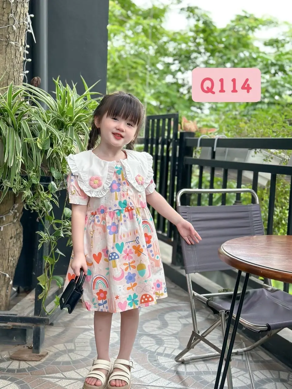[8-26kg] Q114 Váy Bé Gái, Đầm Cho Bé Hoạ Tiết Ngộ Nghĩnh, Cổ Sen Đáng Yêu Cho Bé, Thời Trang Bé Gái 2024