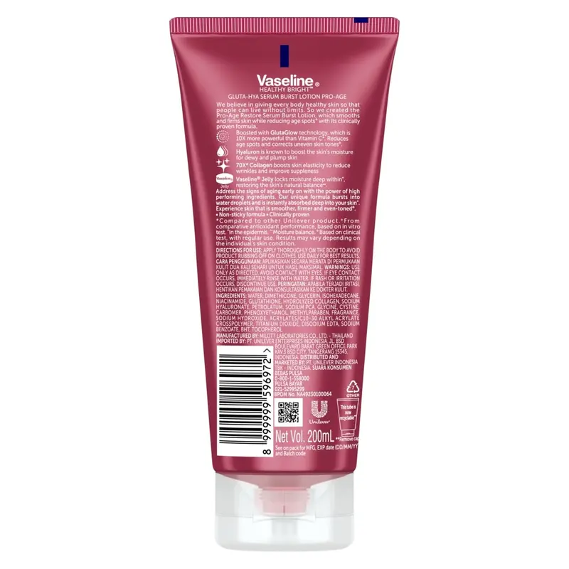 [Free 2 Gluta SPF 50 PA+++ 20ml] Vaseline Gluta Hya Pro Age 200ml Twinpack 1