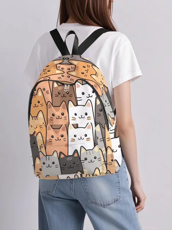 Cute Cat Pattern Backpack, Casual Large Capacity Zipper Backpack for Women & Men, Fashionable Backpack for Daily Use 2
