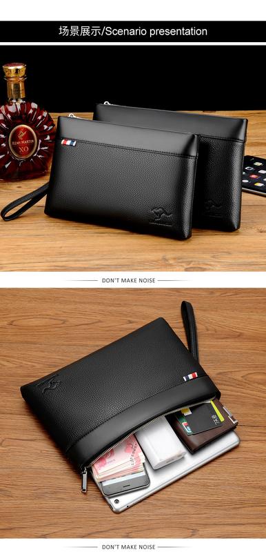 Product Introduction of Kangaroo Men's Handbag Fashionable Casual Large Capacity Clutch Male Clutch Male Clutch Soft Leather Envelope Bag Men's Bag 18