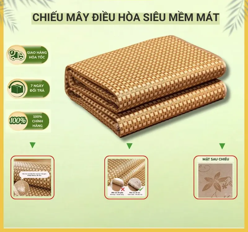 Chiếu mây điều hòa lót lụa cao cấp  siêu thoáng mát hàng loại 1 0