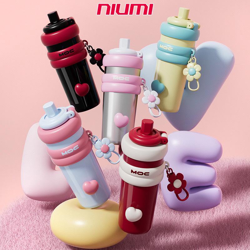Ly giữ nhiệt tráng sứ MOC NIUMI dung tích 750ml lót gốm sứ an toàn có dây treo xinh xắn nhỏ gọn