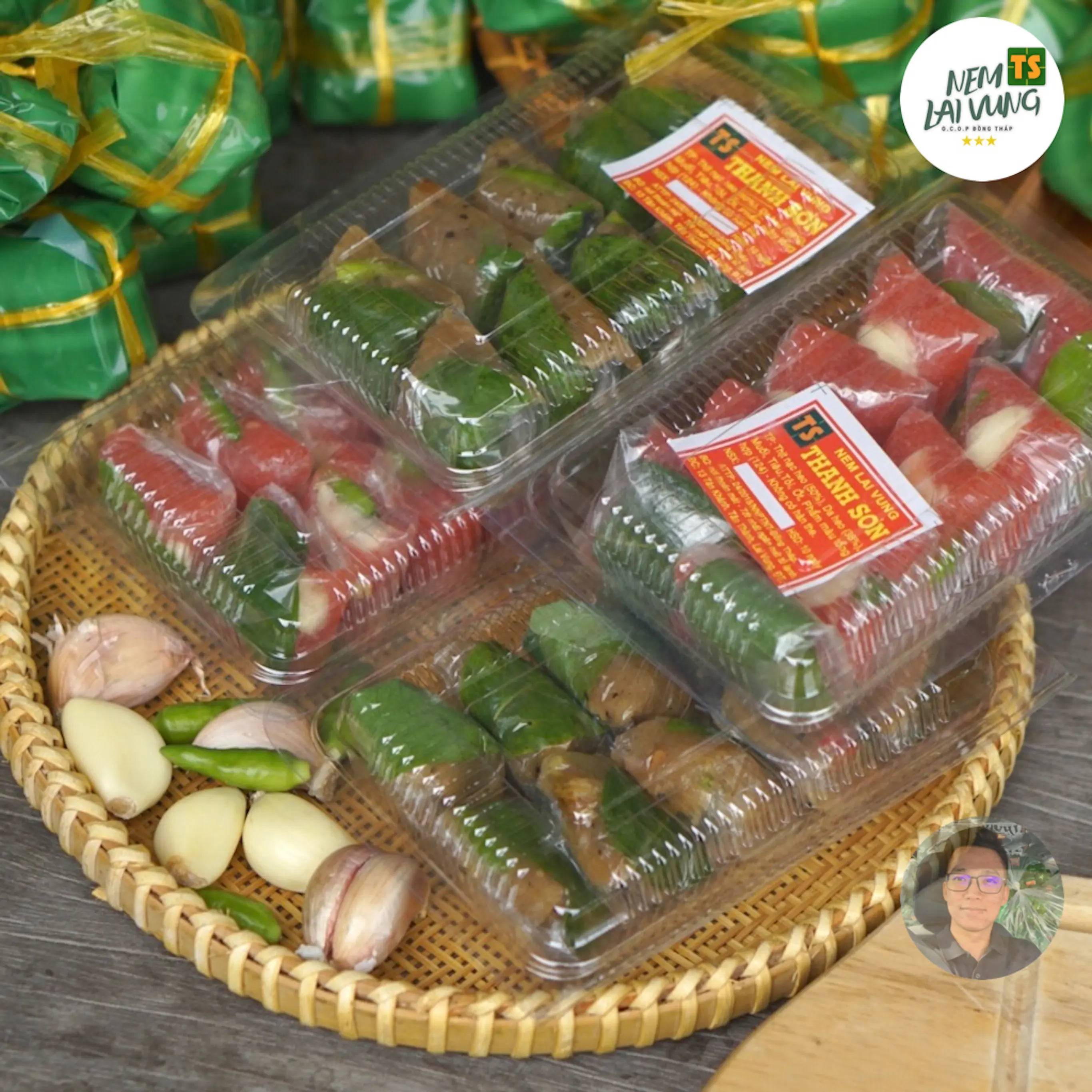 2 Hộp Nem Chua Tỏi Ớt + 2 Hộp Bì Thịt Ớt Xanh - Hộp Nhỏ 160gr Gồm 10 Chiếc - Đặc Sản Lai Vung