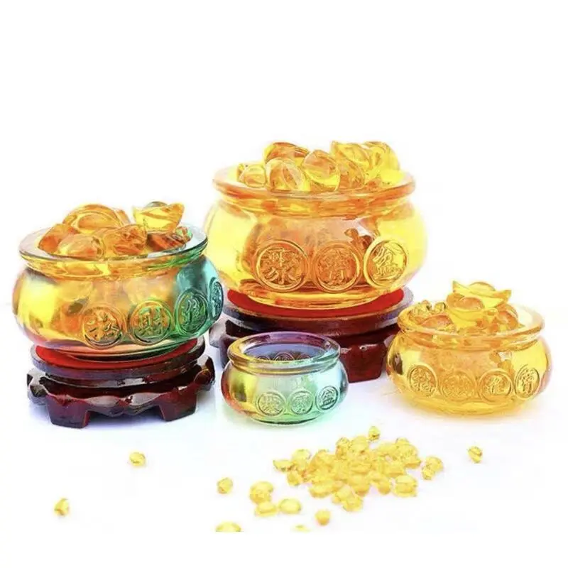 Local Stock Lucky Fengshui Liuli Glass Fortune treasure bowl ingot yuan bao moving new house warming gift idea wealth