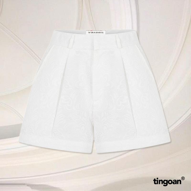 TINGOAN - Quần short cạp cao gập gấu vải gấm trắng tingoan LIBRA SHORT /WH