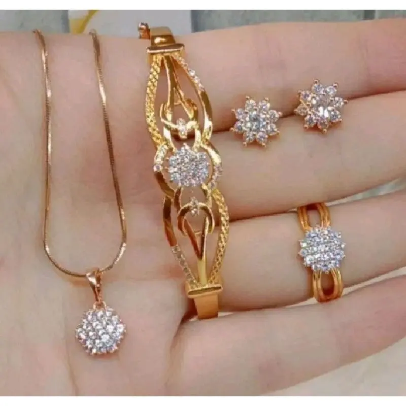 SET PERHIASAN BUNGA MATAHARI  PERMATA MEWAH GOLD BANGLE