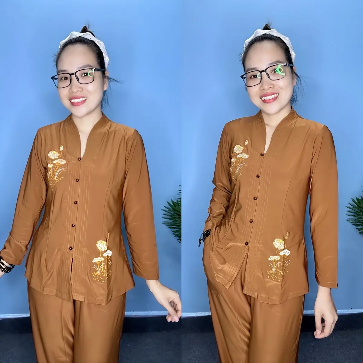 Đồ Lam Đi Chùa - Bà Lai Thun Thêu Hoa Có Bigsize 85kg