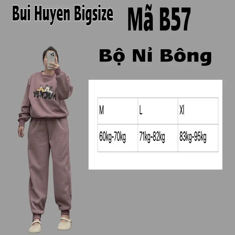 B57-Bộ Nỉ Bông Áo Dài Quần Dài Bo Gấu In Hình Mickey BIGSIZE 60-95KG 1