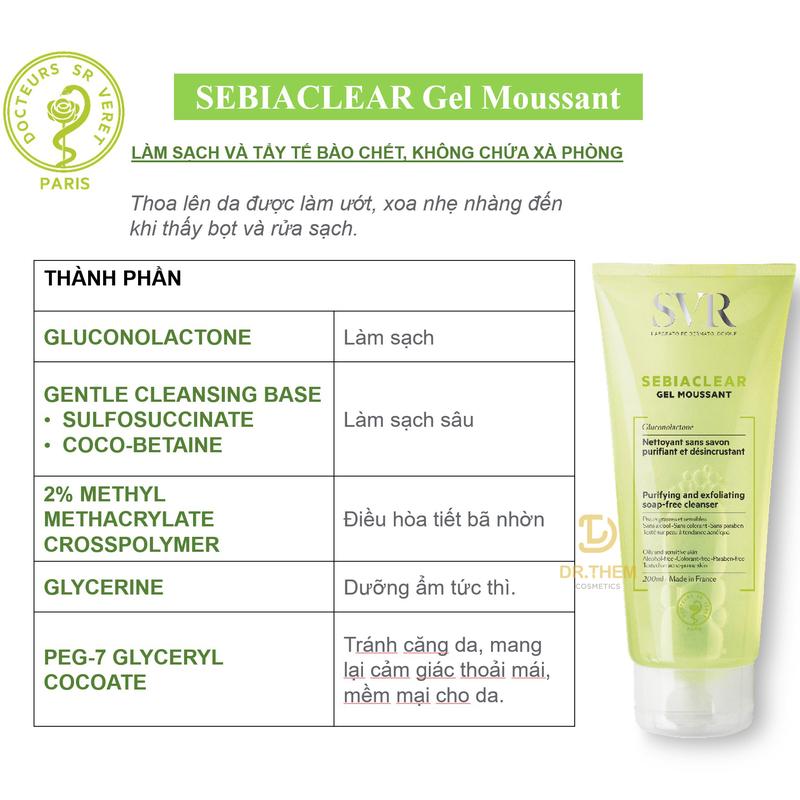 Sữa Rửa Mặt SVR Cho Da Dầu Mụn - SVR Sebiaclear Gel Moussant 55ml-200ml-400ml Loại Bỏ Tế Bào Da Chết SRM - Dr Thêm 2