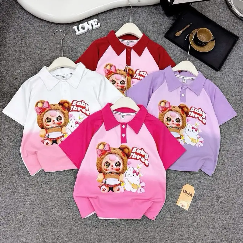 (18-45kg) Áo polo Loang trám in hinh baby three Loang cho bé gái