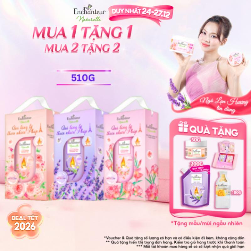 DEAL TẾT 2026 MỚI Hộp Quà Sữa Tắm Dưỡng Body Thiên Nhiên Enchanteur Naturelle 510gr