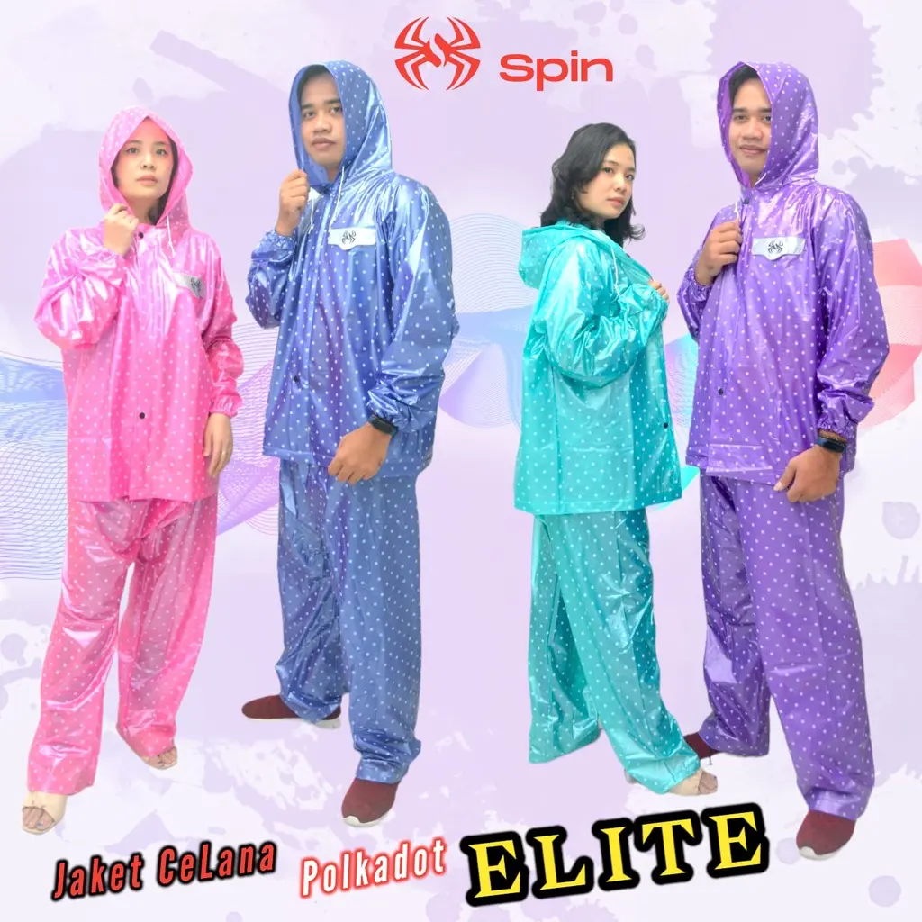 JAS HUJAN SETELAN DEWASA POLKADOT ELITE SPIN JAKET/CELANA Pink