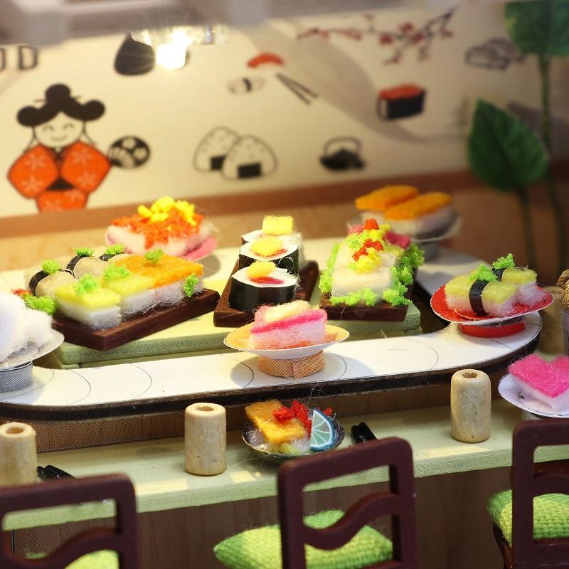 Sakura Sushi Bar Design Assembled Doll House, DIY Building Block Wooden Toy For Kids, Stocking Fillers Gift 2