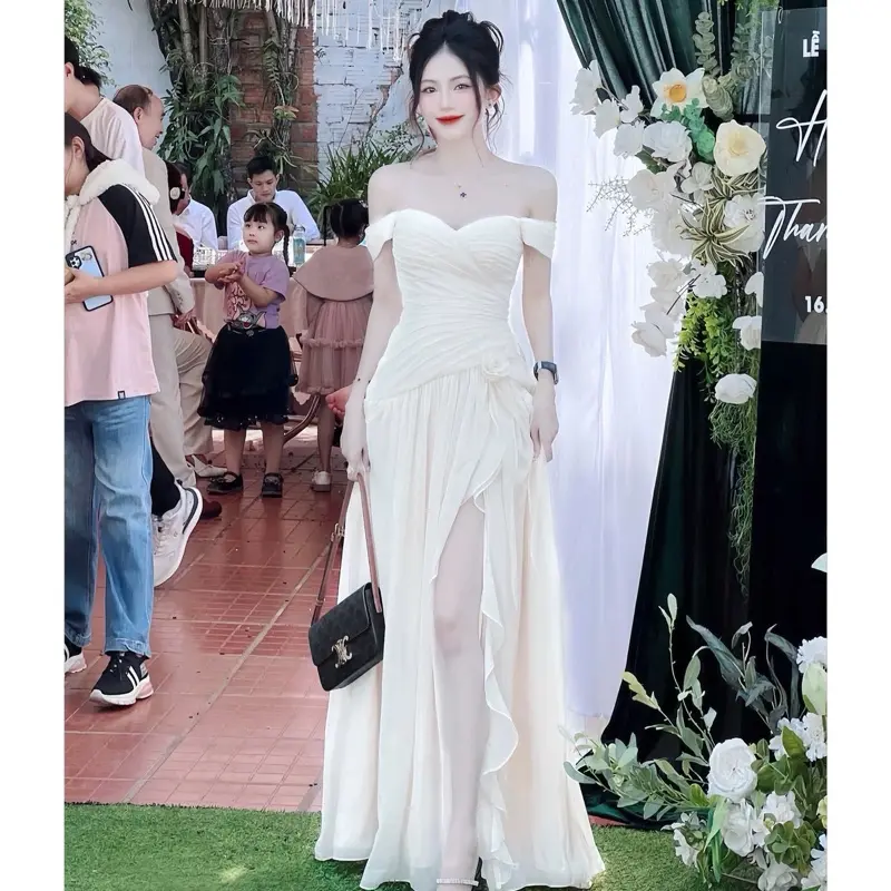 Váy tơ xếp ly xẻ tà 2 lớp xoè A727 HÌNH THẬT CUỐI