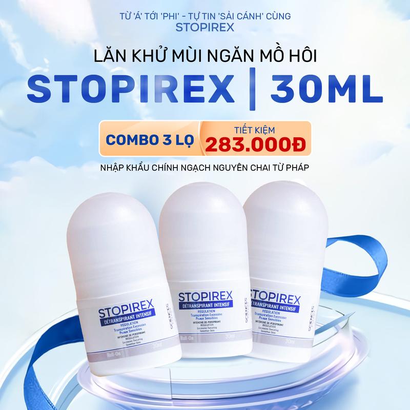 COMBO 3 Lăn khử mùi & Ngăn tiết mồ hôi Chuyên sâu Stopirex - Khử mùi cơ thể cho Nam, Nữ (30ml)