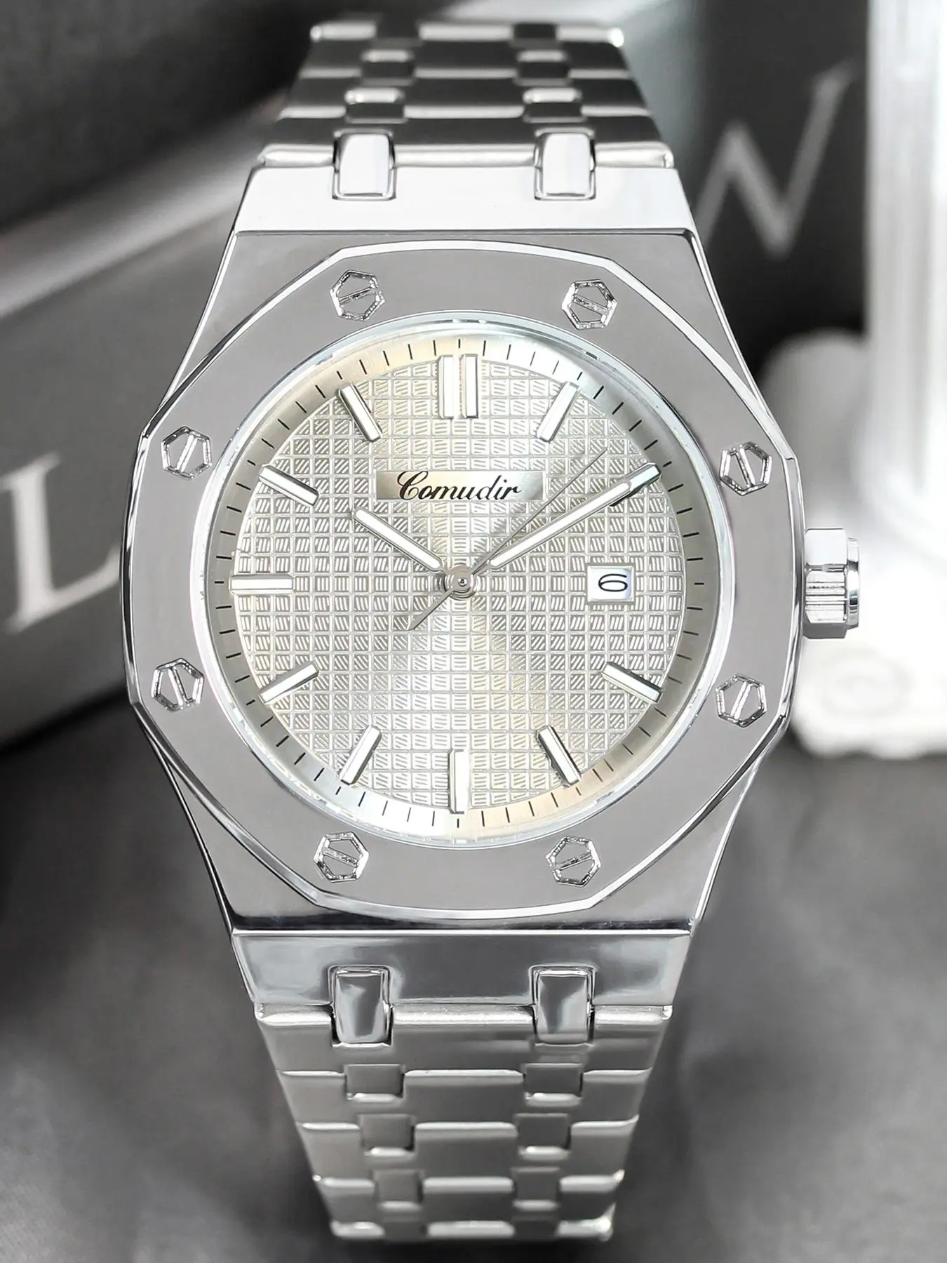 Men's Fashion Round Dial Stainless Steel Strap Quartz Watch, Fashion Watch for Party, Daily Clothing Decor, Trendy All-match & Exquisite Watch for Birthday Gift with Box