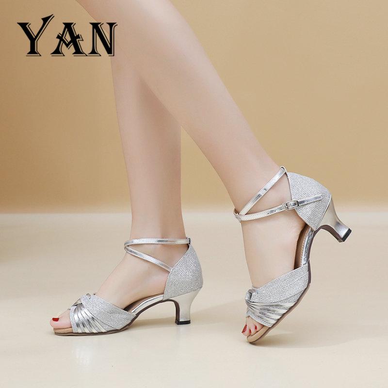 YAN Sepatu Dance Wanita Sepatu Hak 5cm Sepatu Dansa Latin/ Line Dance 8