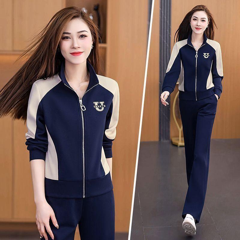 Bộ Đồ Thể Thao Cho Nữ, Bộ Sưu Tập Mới Cho Mùa Xuân Và Mùa Thu Năm 2024, Thời Trang Và Phong Cách, Với Màu Tương Phản Và Chắp Vá, Thích Hợp Để Chạy Bộ, Áo Nỉ Thường Ngày Bộ Hai Mảnh 1
