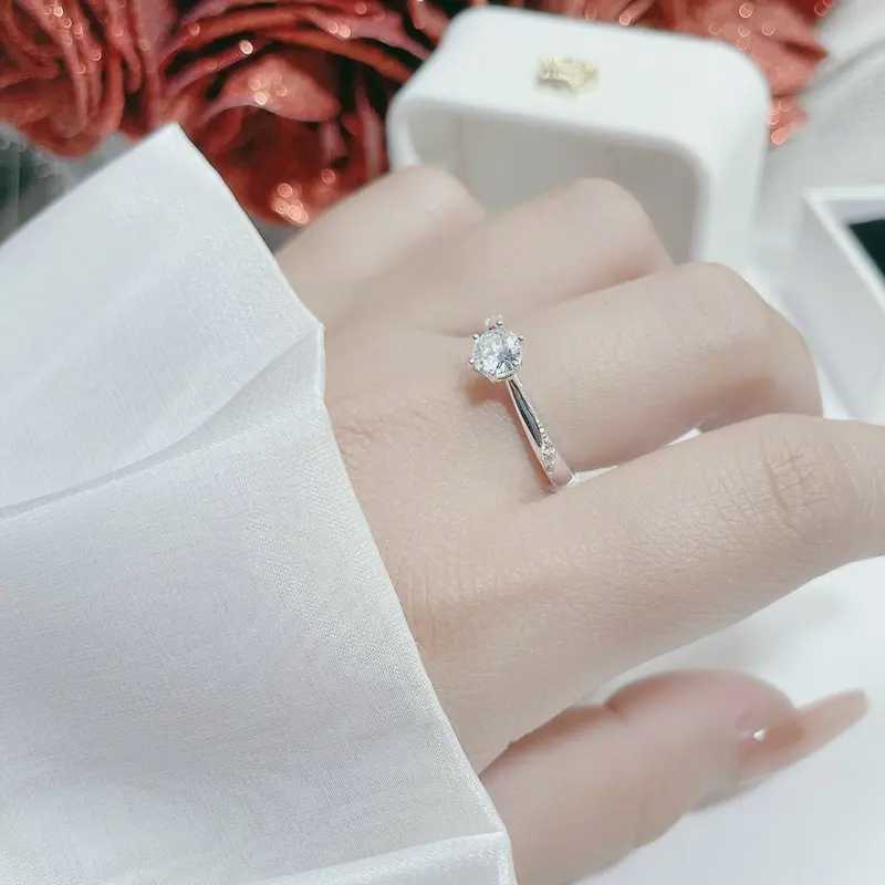 [ kèm  hộp ] Nhẫn đá thân chéo mới LTJ09 nhan  bac nhẫn  bạc hoàng nữ trang  sức Hoa Voi Women 3
