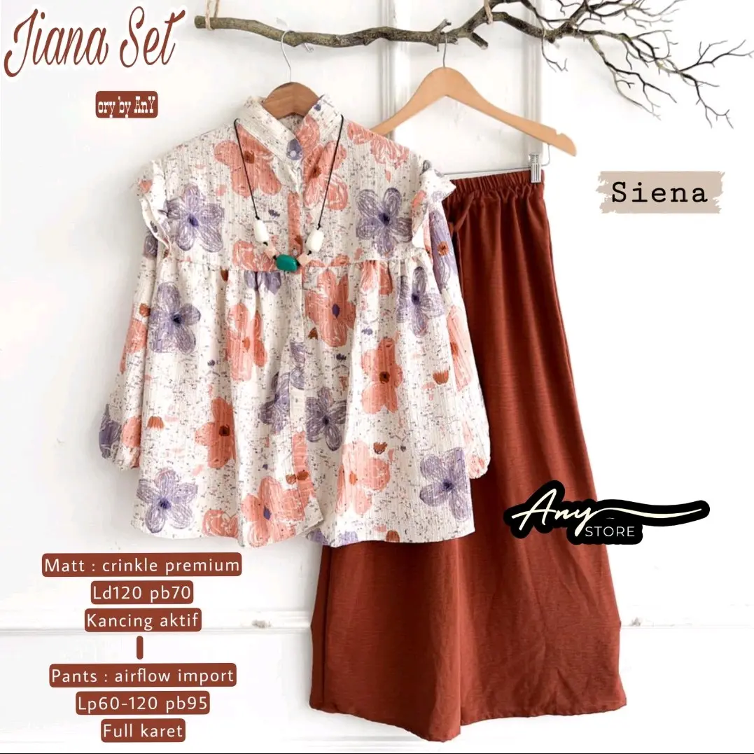 Bisa COD Baju Setelan Wanita Aria Set Bahan Crinkle LD 120 Motif Bunga Celana Kulot Pinggang Karet Bisa Dicuci Dengan Mesin