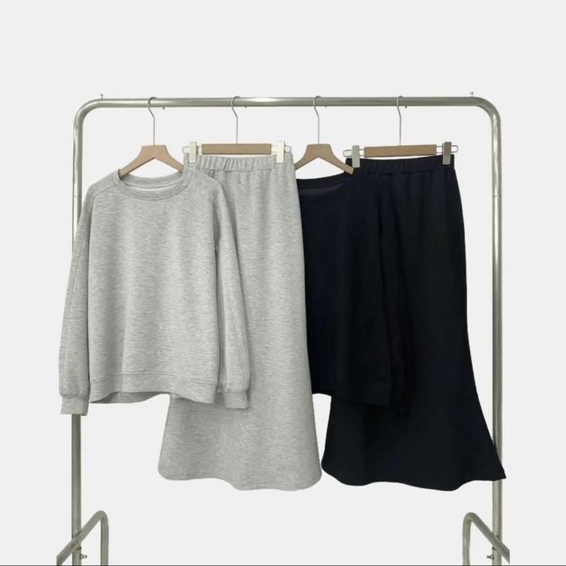 I0171 Set Nỉ cổ tròn tay bo kèm chân váy đuôi cá dáng dài by IRIS STORE Women Nữ Top