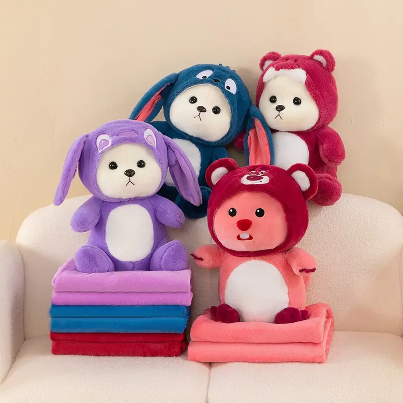 Nhà Cam, Bộ chăn gối văn phòng, gấu bông kèm mền Lena, gấu dâu, lotso 2 trong 1 (gối, chăn), 3 trong 1 (gối, chăn, ủ tay) siêu tiện lợi chăn trong gấu