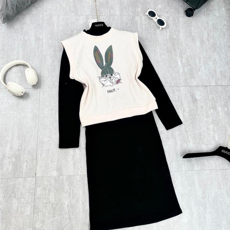 Set áo nỉ kèm đầm len body thời trang cho mẹ bầu
