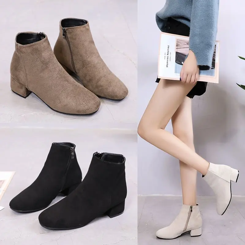 Bốt Ngắn, Nhám, Dành Cho Nữ, Bộ Sưu Tập Mùa Lò Xo Và Mùa Thu, Gót Chunky, Phong Cách Anh Quốc, Gót Trung Bình Thích Hợp Cho Học Sinh, Thời Trang, Bốt Cao Đến Mắt Cá Chân, Dễ Phối Đồ, Hàng Mới Về Năm 2024 Boot Shoes