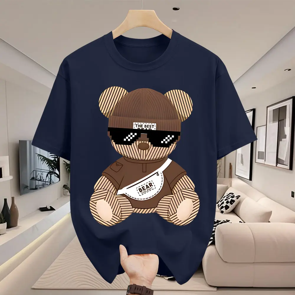 Áo Thun Nam, Đẹp Trai, In Hình Gấu Sáng Tạo, Được Làm Bằng Cotton Nguyên Chất, Ngắn Tay, Cổ Thuyền