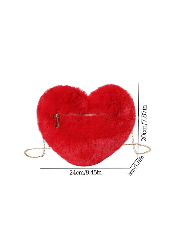 Women's Plush Heart Shaped Crossbody Bag, Fluffy Bag with Chain Strap, Fashion Solid Color Shoulder Bag, Love Heat Cute Funny Novelty Bag for Women for Dating, Valentine's Day, Gift 7