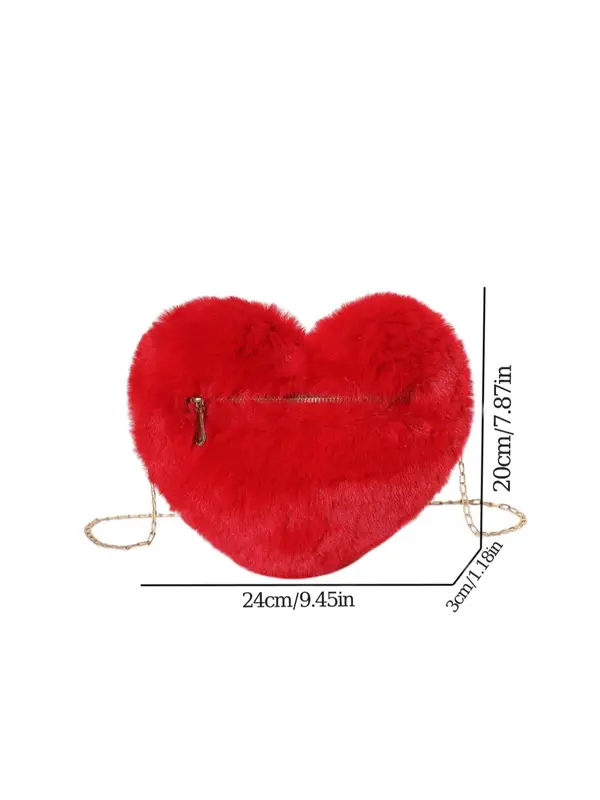 Women's Plush Heart Shaped Crossbody Bag, Fluffy Bag with Chain Strap, Fashion Solid Color Shoulder Bag, Love Heat Cute Funny Novelty Bag for Women for Dating, Valentine's Day, Gift 6