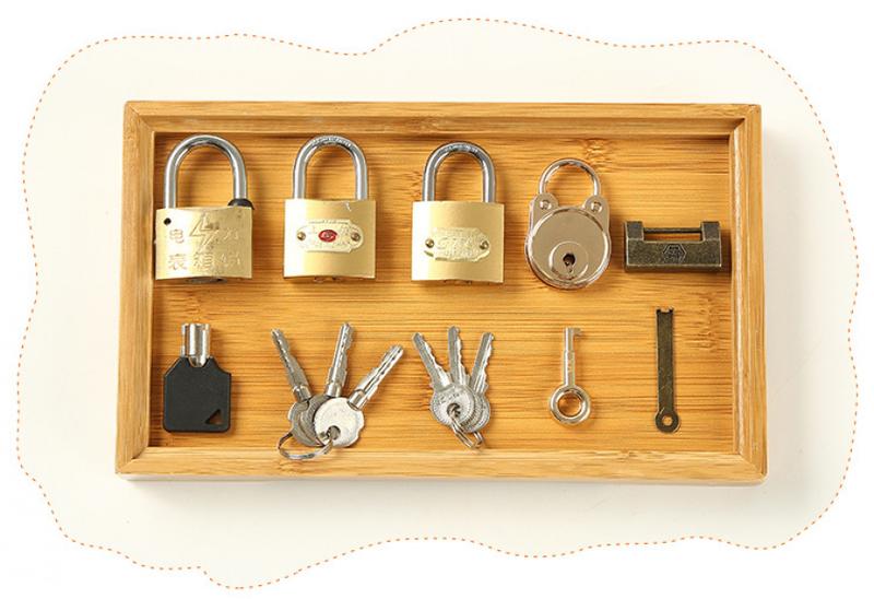 Product Introduction of Montessori Teaching Aids Imitation Copper Lock Unlocking Game Learning Unlocking Key Montessori Daily Life Family 25